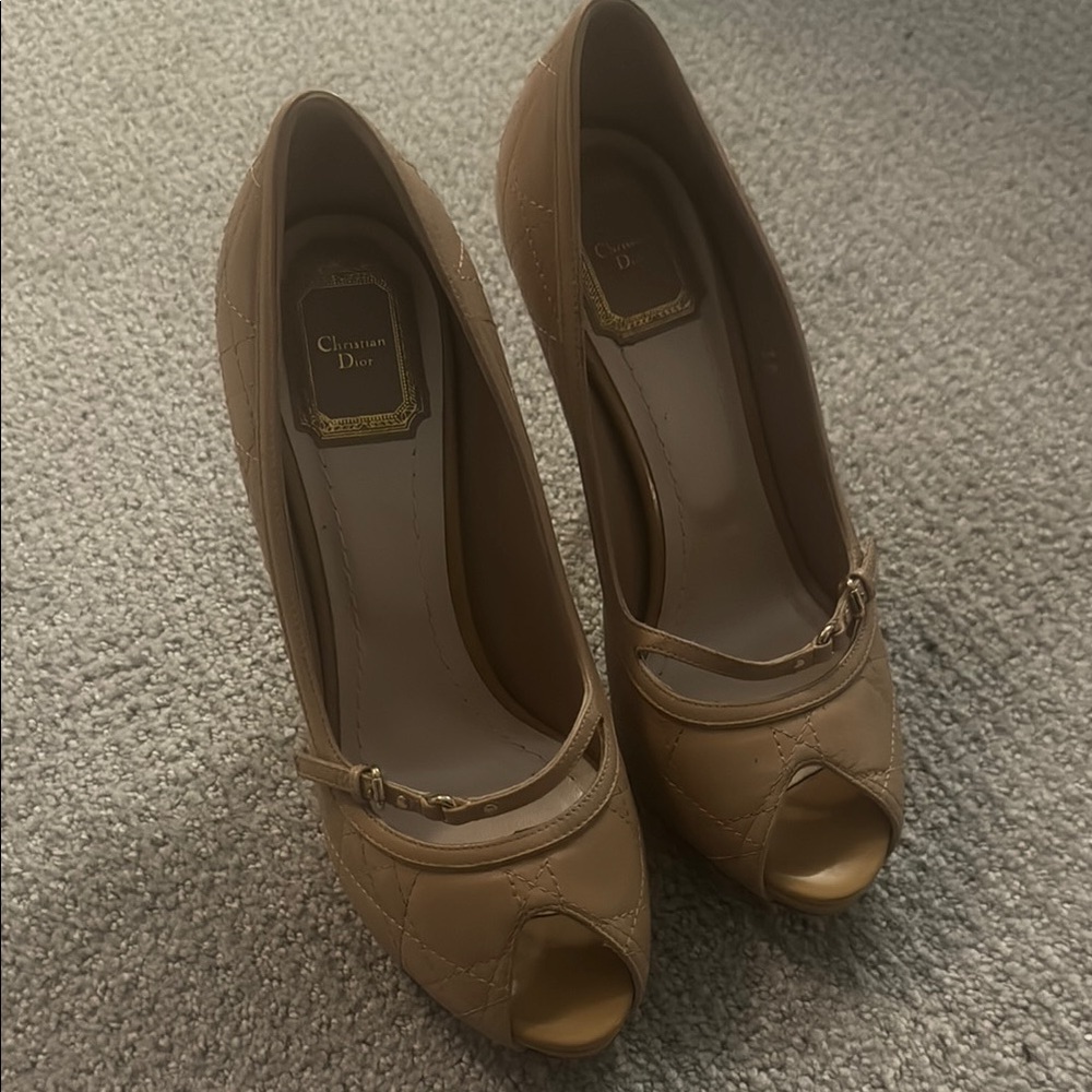 Dior Tan Peep-Toe Heels